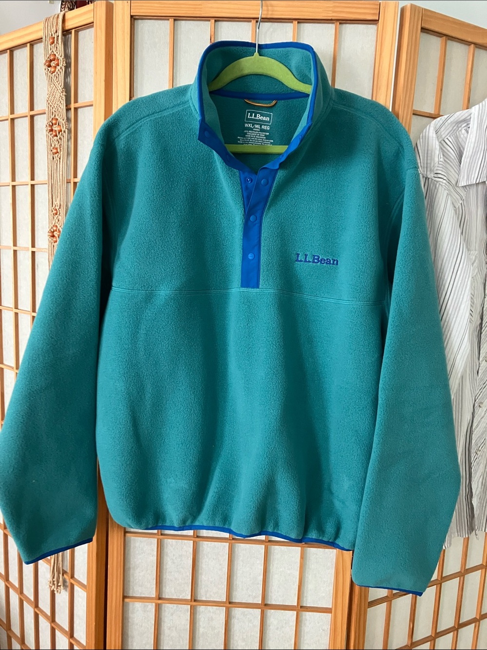 NWOT WXL ML L.L. Bean Teal W Royal Blue Trim Snap-Front Fleece Pullover